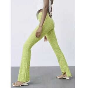 Zara Womens Retro Pants Flared Rave Festival High Waist Geometric Size S Bright